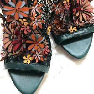 Zara Green Floral Mesh Heels